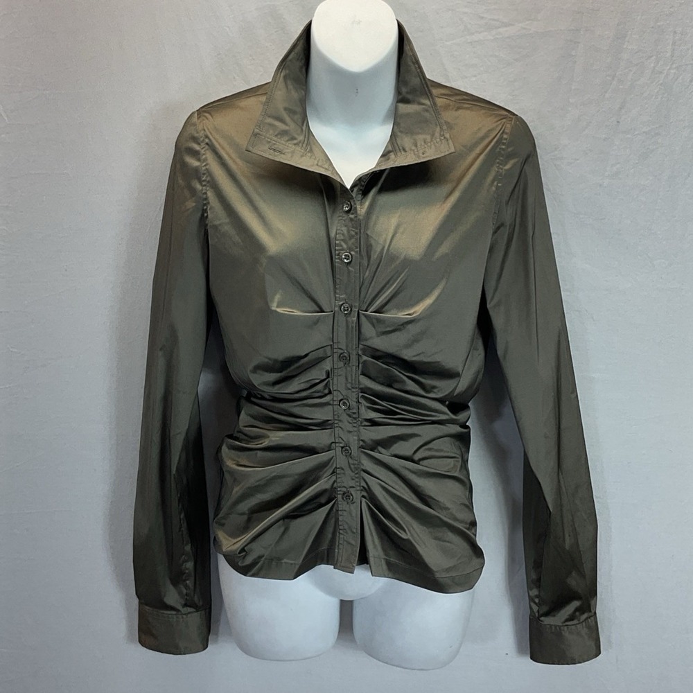 Givenchy Paris Ruched‎ Metallic Look Blouse Button Up Sz 40 /10 US Designer